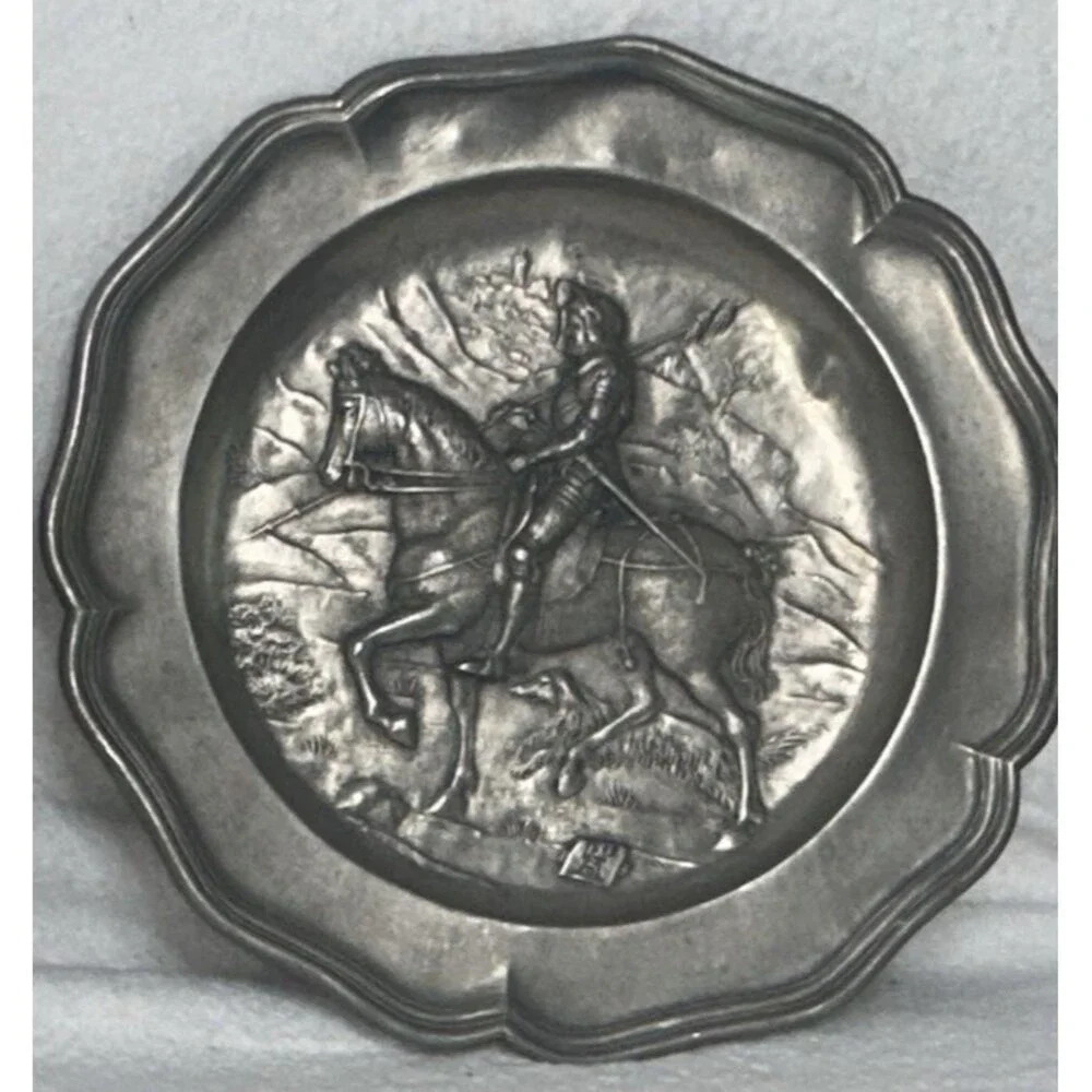 Vintage Knight Pewter Plate Germany Stamped with crest 1513
